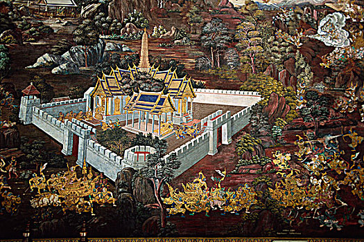 壁画,玉佛寺,曼谷
