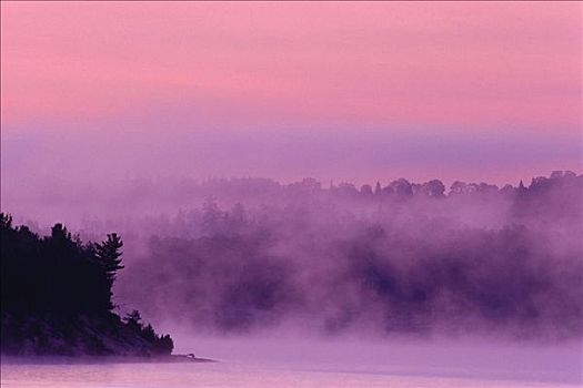 雾,黎明,湖,魁北克,加拿大