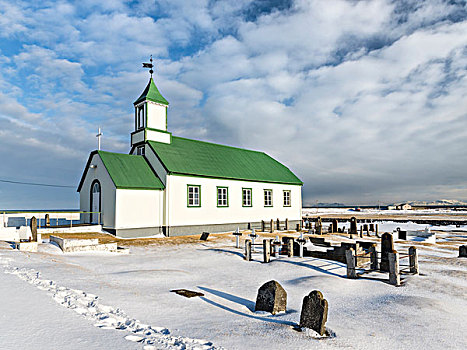 老,教堂,雷克雅奈斯,半岛,冬天,大幅,尺寸