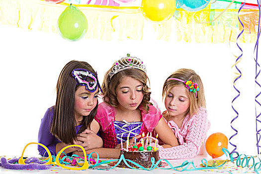 孩子,高兴,女孩,吹,生日派对,蛋糕