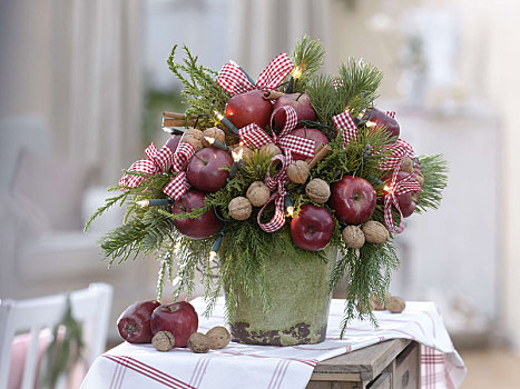 圣诞节,花束,苹果,胡桃,松属