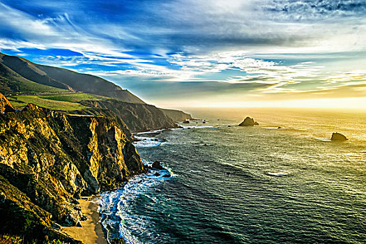 海岸线,大,加利福尼亚,峭壁,石头,堆积,太平洋,海洋