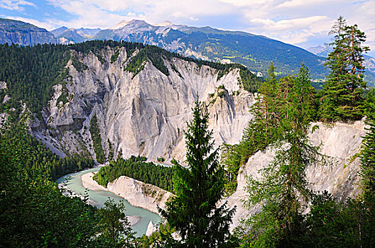 石灰石,悬崖,河,弯曲,山谷,靠近,瑞士,欧洲