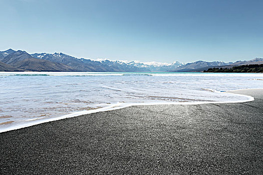 沥青,道路,遮盖,海水,夏天,新西兰
