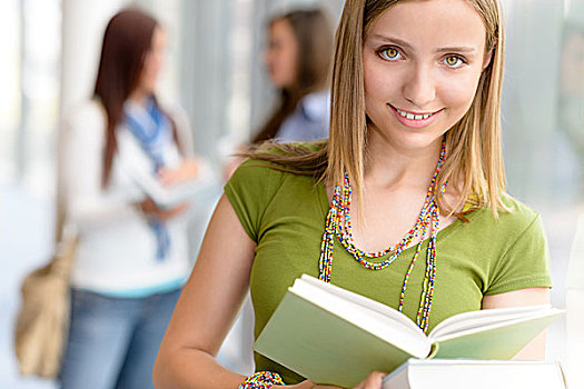 高中,青少年,学生,女性,读,书本