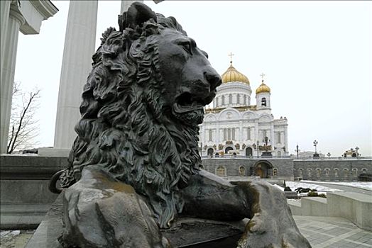 青铜,狮子,正面,纪念建筑,俄罗斯,沙皇,大教堂,耶稣,莫斯科