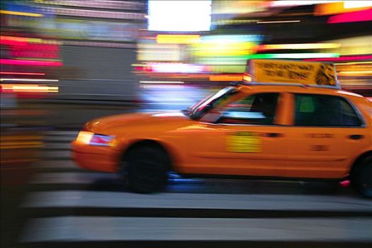 驾驶,出租车,夜晚,曼哈顿,纽约,美国