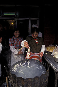 中国,北京,胡同,区域,人,烹调,面条