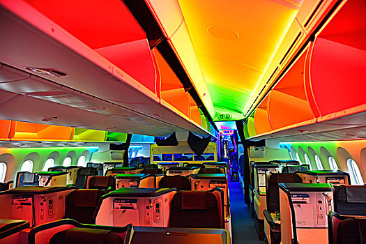动感,led灯,亮光,彩色,机舱,头等舱,座椅,存储,车厢,波音,日本,航空公司,慕尼黑,机场,上巴伐利亚,巴伐利亚,德国,欧洲