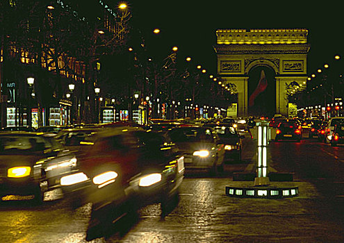 法国,巴黎,拱形,夜晚