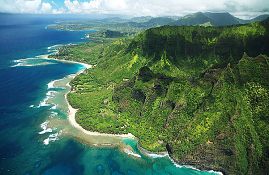 夏威夷,考艾岛,纳帕利海岸,航拍,悬崖,海耶纳,海滩,公园