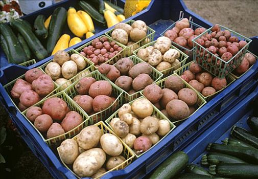 种类,土豆,板条箱,市场