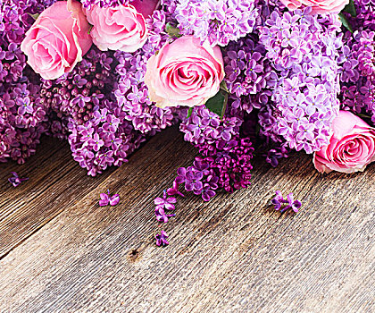 丁香,紫罗兰,花,粉色,玫瑰,木质背景