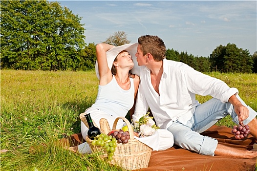 野餐,浪漫,情侣,春天,自然