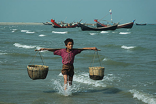 男孩,渔船,圣徒,岛屿,只有,孟加拉,东北方,湾,南,市场,流行,旅游
