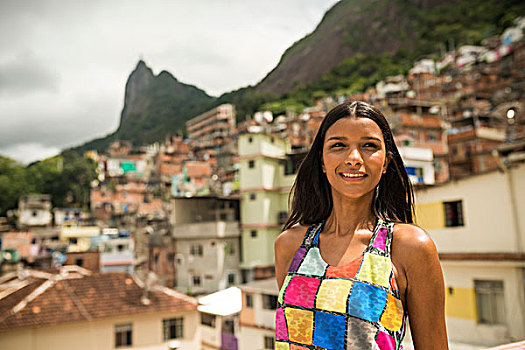 年轻,女人,头像,棚户区,里约热内卢,巴西