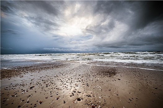 海滩,海边,小,石头,风暴,海洋,生动,云,光亮