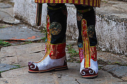 特写,传统,靴子,不丹