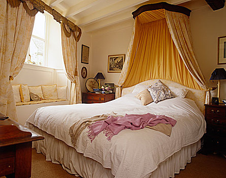 双人床,篷子,黄色,房间