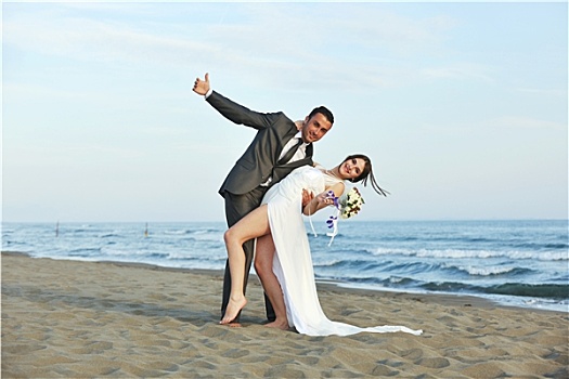 浪漫,海滩,婚礼,日落