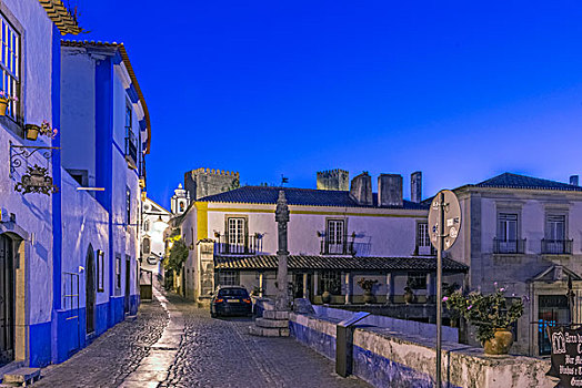 葡萄牙,奥比都斯,鹅卵石,街道,历史,中心,黎明,大幅,尺寸