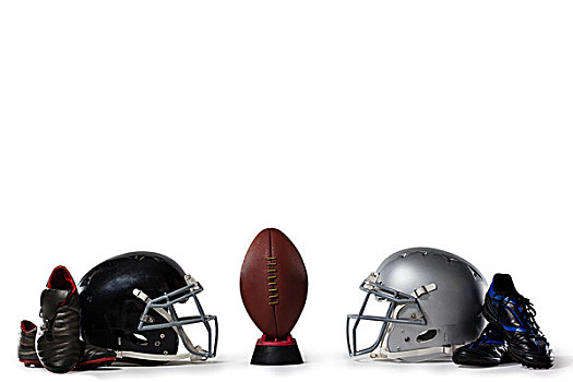美式橄榄球,球座,运动鞋,头盔,白色背景