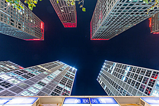 中国,北京,高耸,钢铁,玻璃,摩天大楼,中央商务区,靠近,环路,夜晚