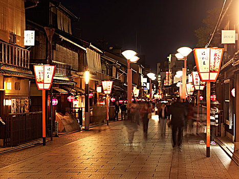 街道,夜晚,艺伎,地区,袛园,京都,日本,亚洲