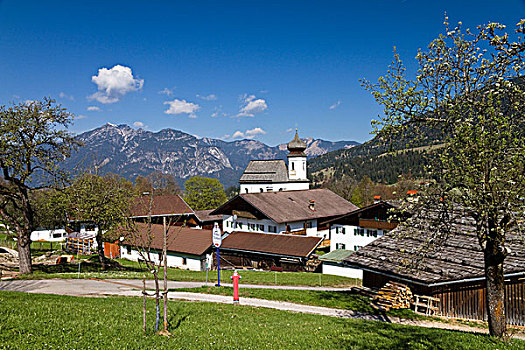 沃姆堡,乡村,靠近,加米施帕藤基兴,教堂,巴伐利亚阿尔卑斯山,上巴伐利亚,巴伐利亚,德国,欧洲