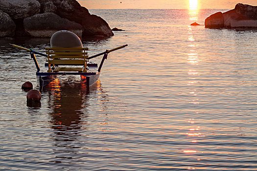 脚踏船,停泊,海中,日出