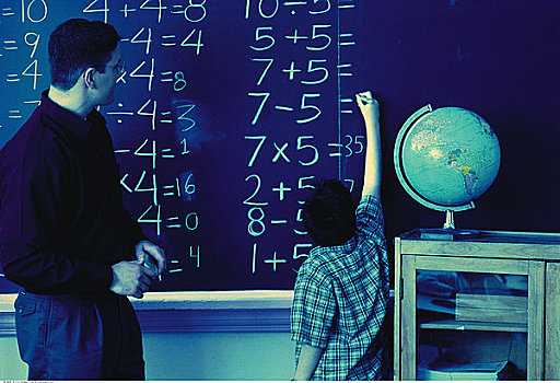 教师,看,男孩,文字,黑板,教室