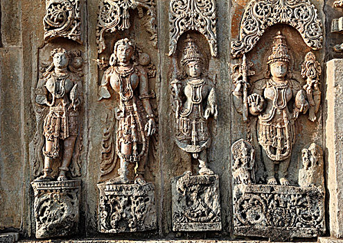 雕塑,神,墙壁,庙宇,曷萨拉,风格,印度南部,印度,南亚,亚洲