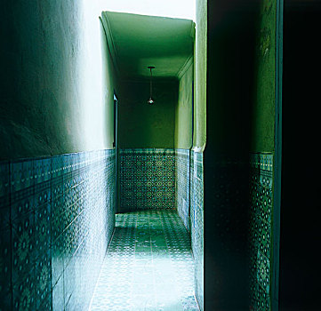 狭窄,走廊,传统,摩洛哥,利雅得,排列,陶瓷,砖瓦