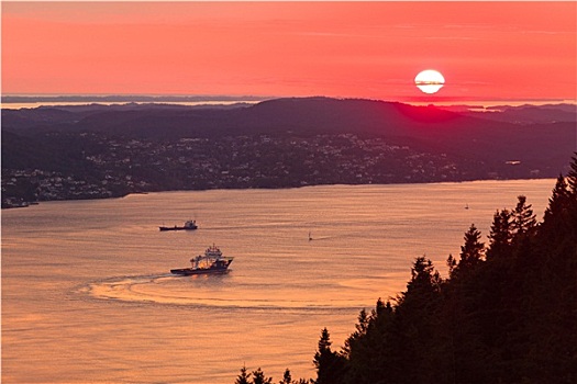 风景,日落,挪威,峡湾