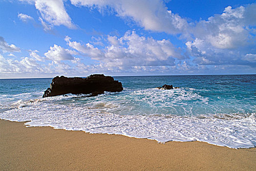 夜光,海浪,沙子,海滩,北岸,岛屿,考艾岛,夏威夷