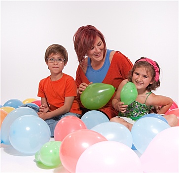 妈妈,儿童,气球,聚会