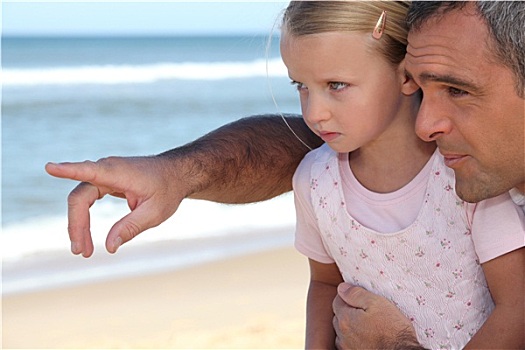 父亲,孩子,女儿,海滩