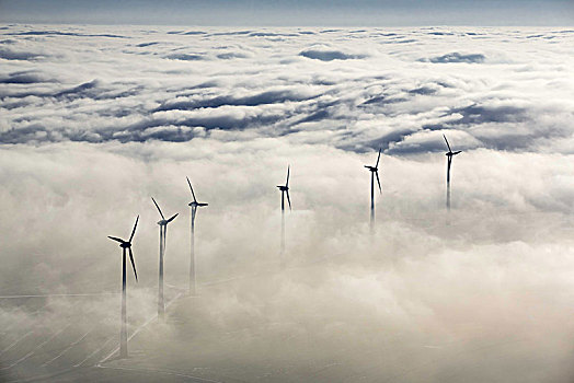 风轮机,风能,植物,替代能源,北方,藻厄兰,涡轮,出现,云,再生能源,北莱茵威斯特伐利亚,德国