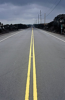 双黄线,车道,地平线,夏威夷