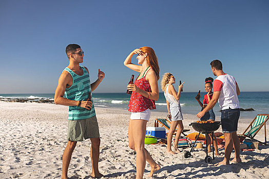 群体,朋友,乐趣,啤酒,海滩