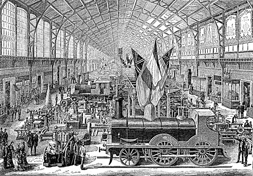 巴黎,展示,铁路,机械,房间,英国,制造