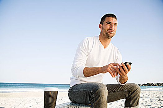 男人,打手机,海滩