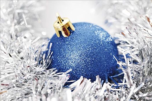 蓝色,闪光,圣诞树球,圣诞装饰
