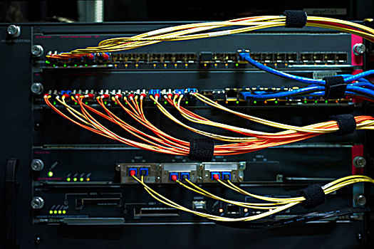 特写,红色,黄色,线缆,数据存储,设备,数据,中心