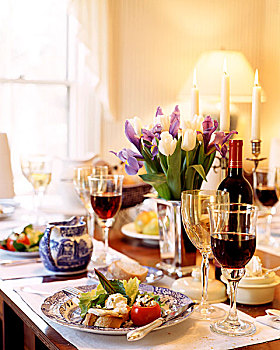 优雅,桌面布置,开胃食品,红酒