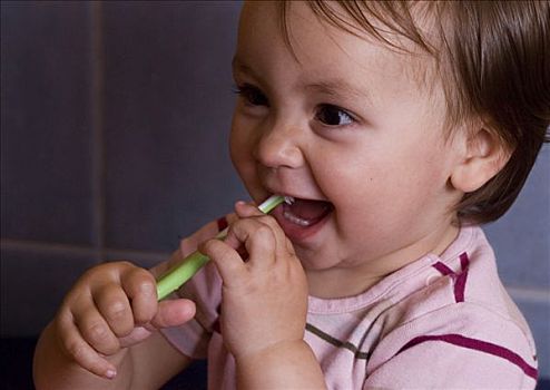 1岁,女孩,刷,乳牙