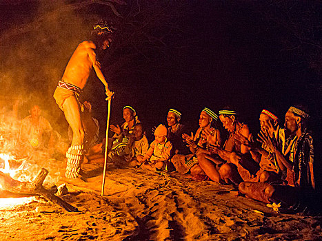 原住民,仪式,跳舞,火,卡拉哈里沙漠,博茨瓦纳,非洲