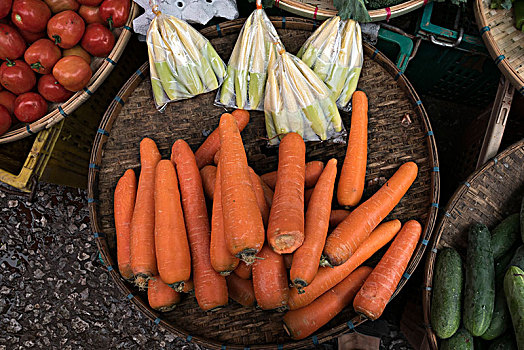 篮子,蔬菜,出售,市场,琅勃拉邦,老挝