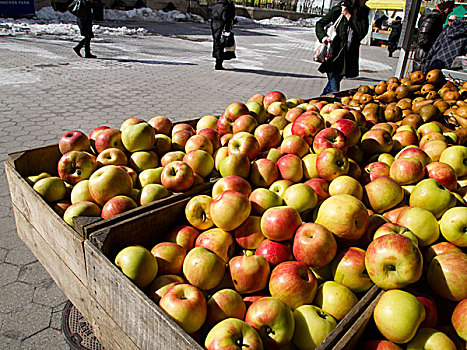 板条箱,苹果,户外市场