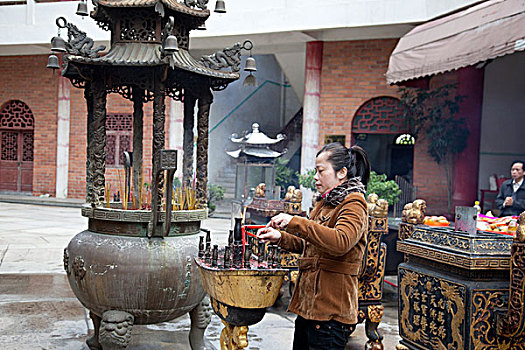 信徒,祭祀,佛教寺庙,汕头,中国